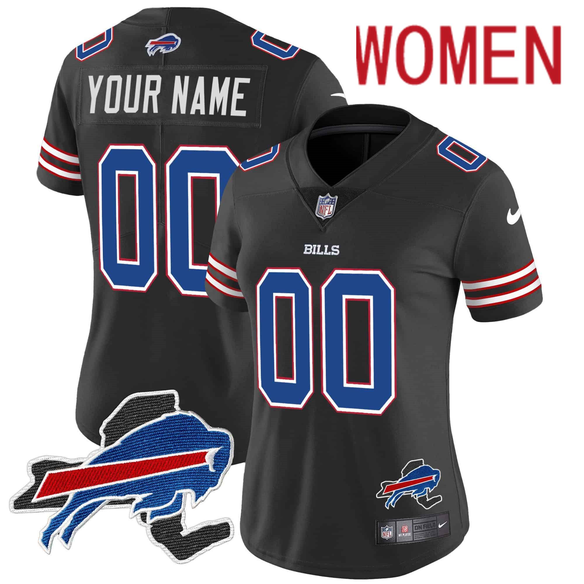 Women Buffalo Bills Black 2024 Nike Patch Vapor Limited Custom NFL Jersey style 1
